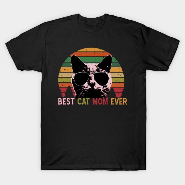 Best Cat MOM Ever - Vintage Retro Cat MOM Gift T-Shirt by Rosomyat